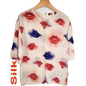 Women's 100% Silk Size S Short Sleeve Top Shirt SCB702